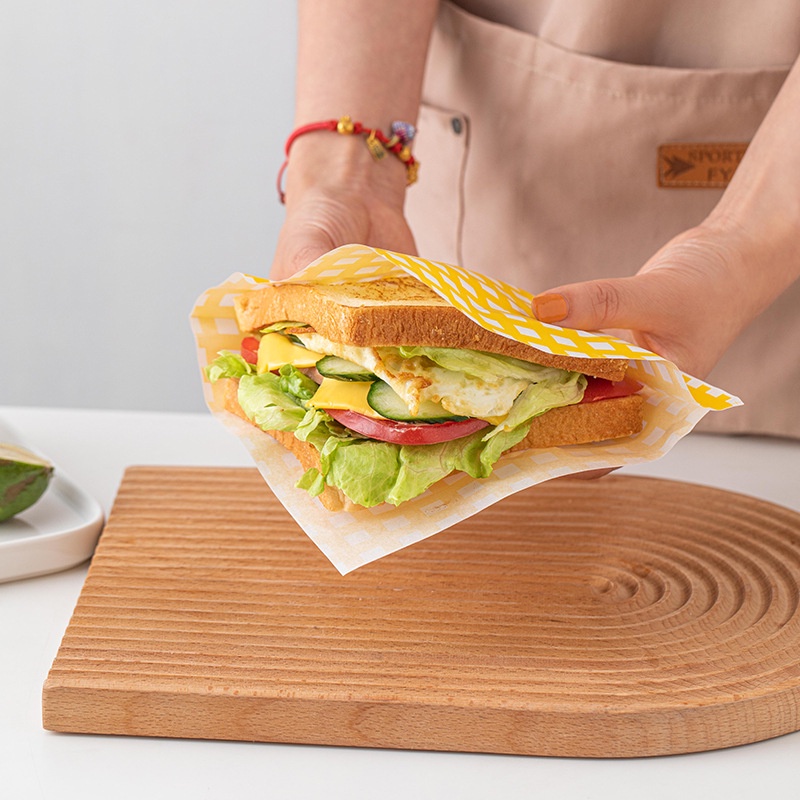 Set 50 túi giấy đựng bánh mì tam giác - Giấy gói bánh mì sandwich - Giấy gói hamburger GBDB005