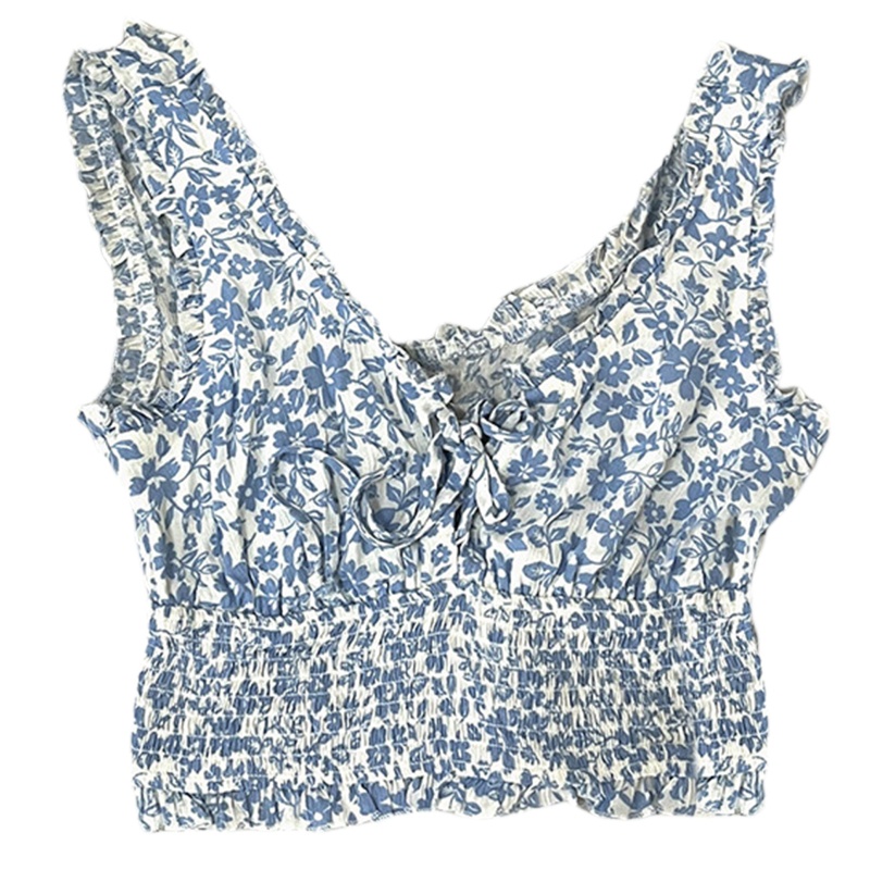 Áo Croptop Không Tay Cổ Chữ V Họa Tiết Hoa Thời Trang Mùa Hè Cho Nữ