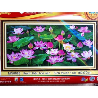 tranh thêu đầm hoa sen khoe sắc h2167 150x70cm