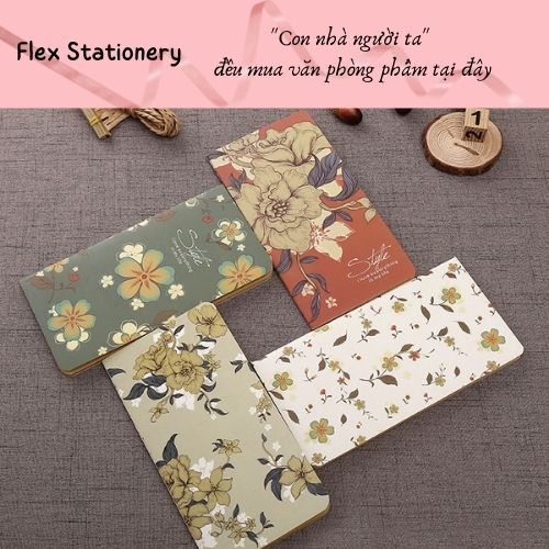 SỔ TAY VINTAGE, HỌA TIẾT HOA CỔ ĐIỂN, GIẤY MÀU NÂU 48 TRANG XINH XẮN