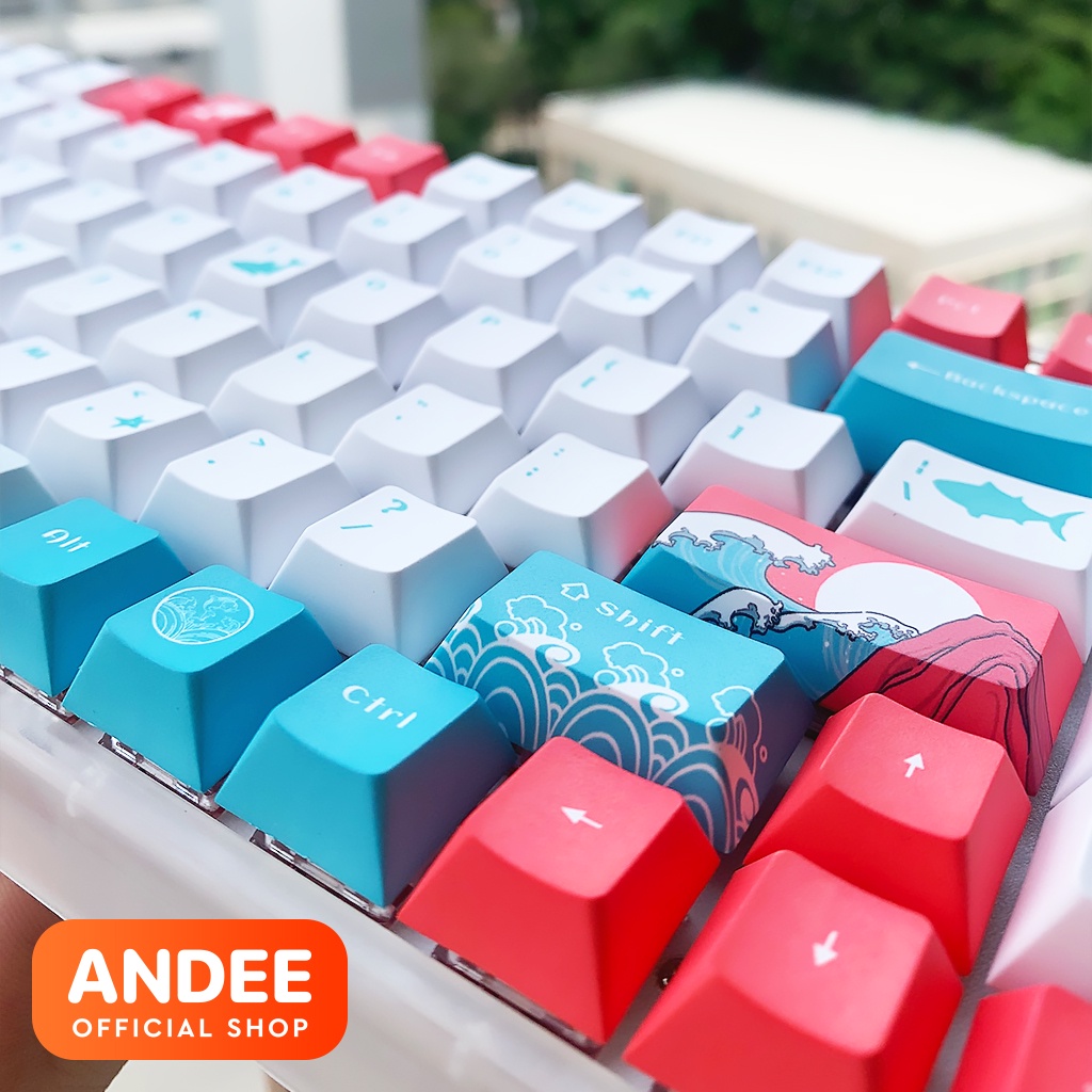Keycap nút bàn phím Coral Sea dyesub PBT màu đẹp 127 nút dành cho bàn phím cơ