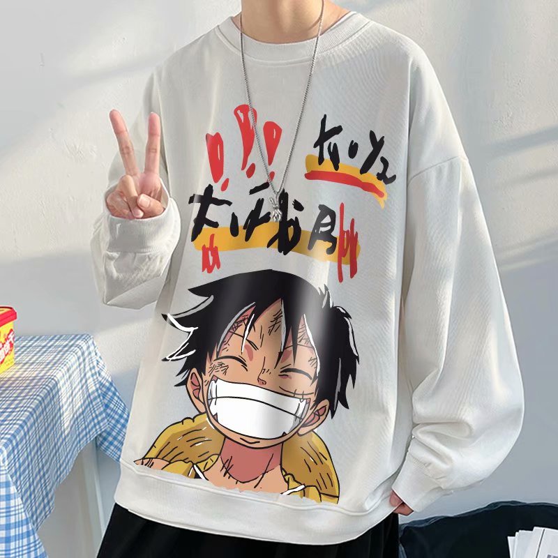 Áo Sweater Dài Tay Cổ Tròn Dáng Rộng 45kg-110kg Họa Tiết Hoạt Hình One Piece Thời Trang Mùa Thu Đông Nhiều Màu