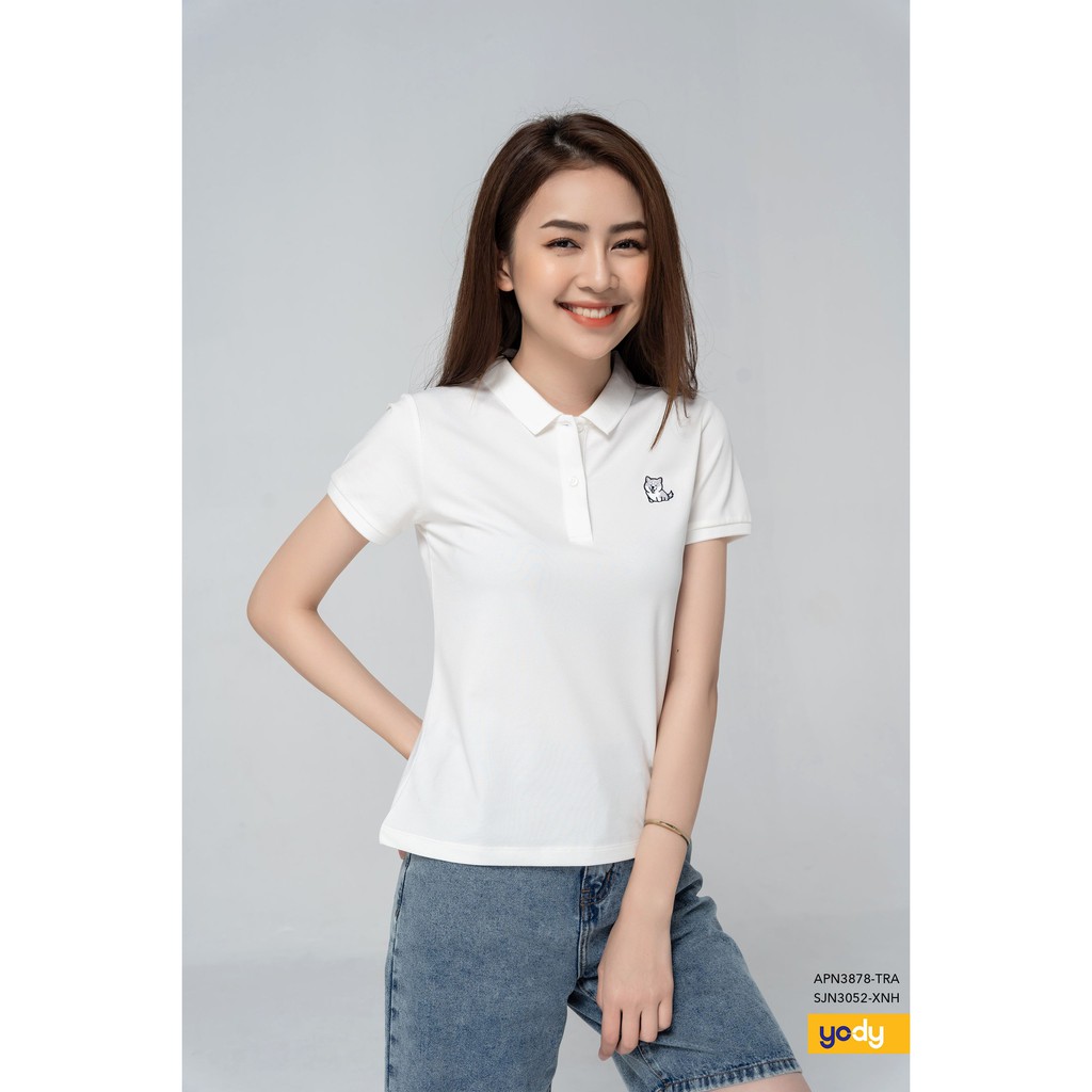 Áo Polo Nữ YODY Pique Mắt Chim Thêu Ngực, Áo Cộc Tay Có Cổ Thoáng Mát APN3878