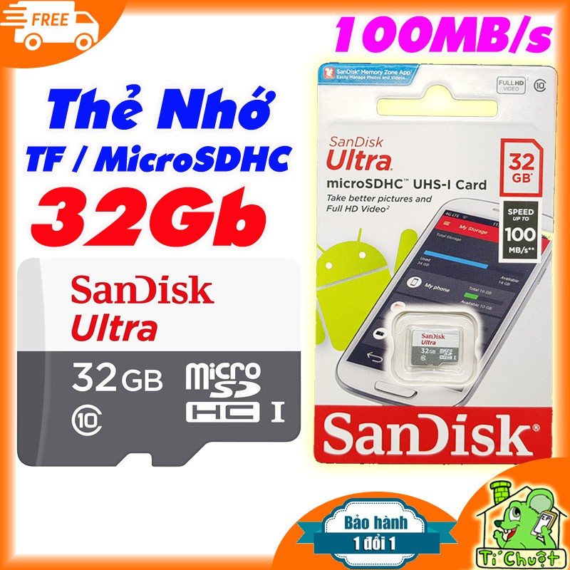 [Chính hãng BH 2 Năm] Thẻ Nhớ 32Gb SanDisk Ultra 100MB/s UHS-1 MicroSDHC