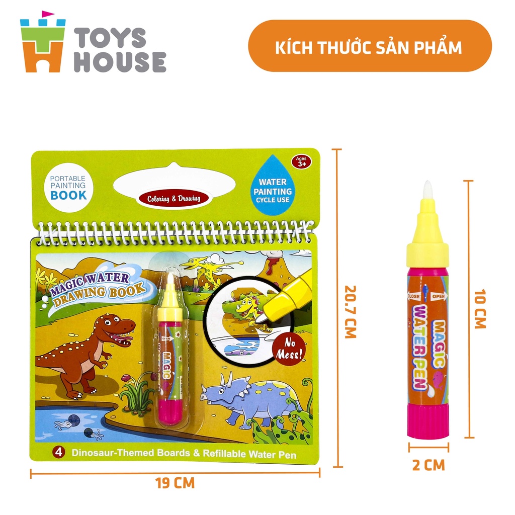 Đồ chơi sách tô màu bút nước thần kỳ ToysHouse size nhỏ dành cho bé từ 3 đến 5 tuổi, đồ chơi giáo dục sớm Montessori