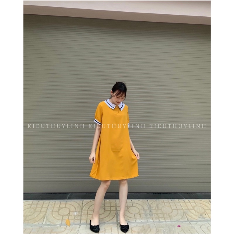 Váy bầu CÔNG SỞ chất lụa cát Hàn mát mặc mùa hè có cổ tay cộc một màu thấm mồ hôi (Ảnh thật)