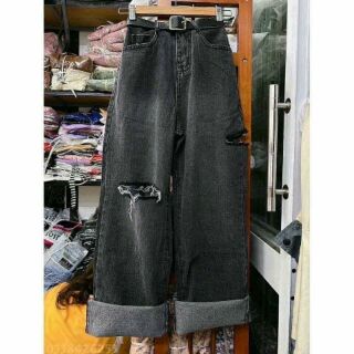 Quần jeans ống rộng rách bigsize.