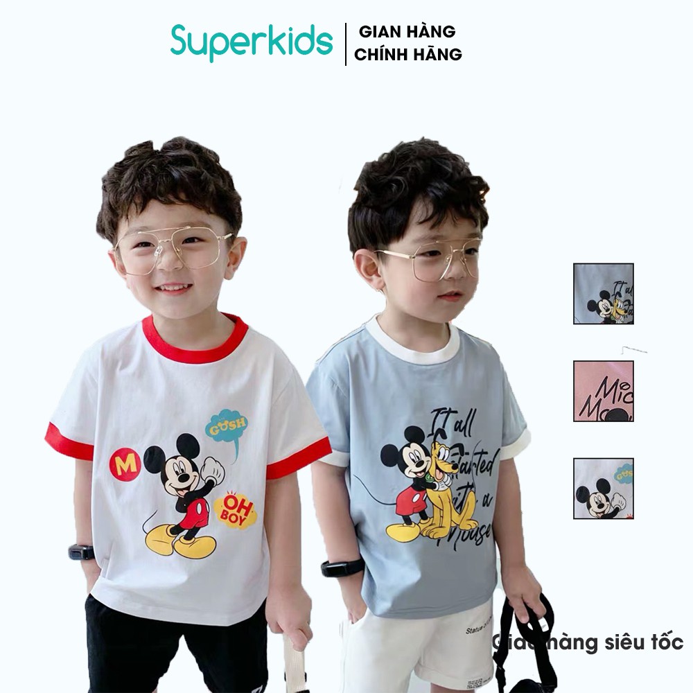 |FAMARAL2 giảm 10k cho đơn 50k|Áo thun Chuột Mickey cổ viền cho bé 8-18kg QATE611