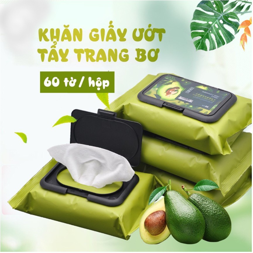 Set 60 miếng khăn giấy ướt tẩy trang tinh chất bơ tươi cực sạch sâu, mịn căng nuôi dưỡng da- Hanayuki Asia