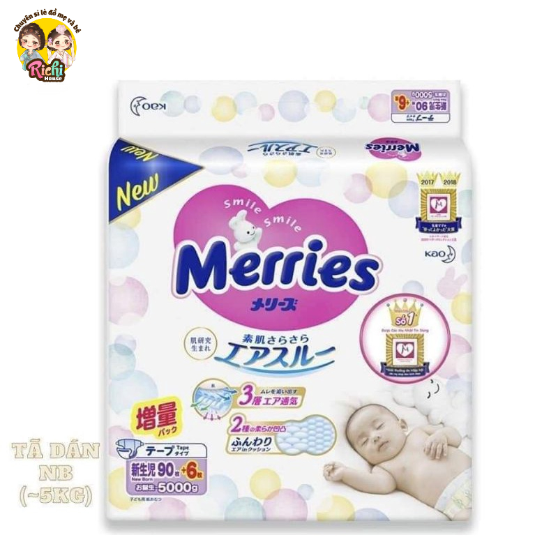Tả Bỉm Merries dán / quần - Hàng Nội địa đủ size NB96/S88/M68/L58/XL44