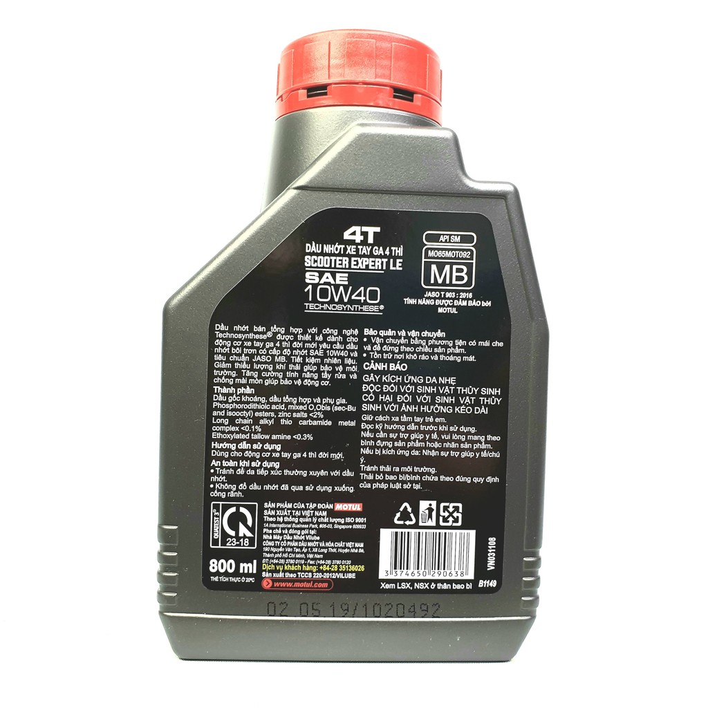 Nhớt MOTUL xe tay ga Scooter Expert LE 10W40 800ml