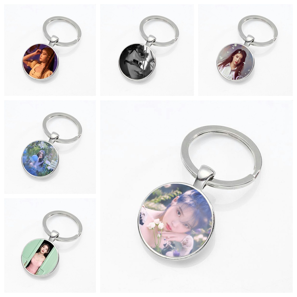 Móc khóa tròn kim loại bán cầu IN HÌNH IU treo chìa khóa trang trí quà tặng idol kpop