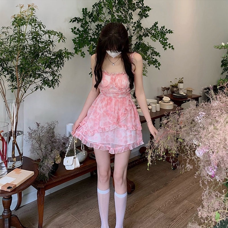 Đầm Hai Dây Eo Cao Họa Tiết Hoa Thời Trang Mùa Hè Cho Nữ