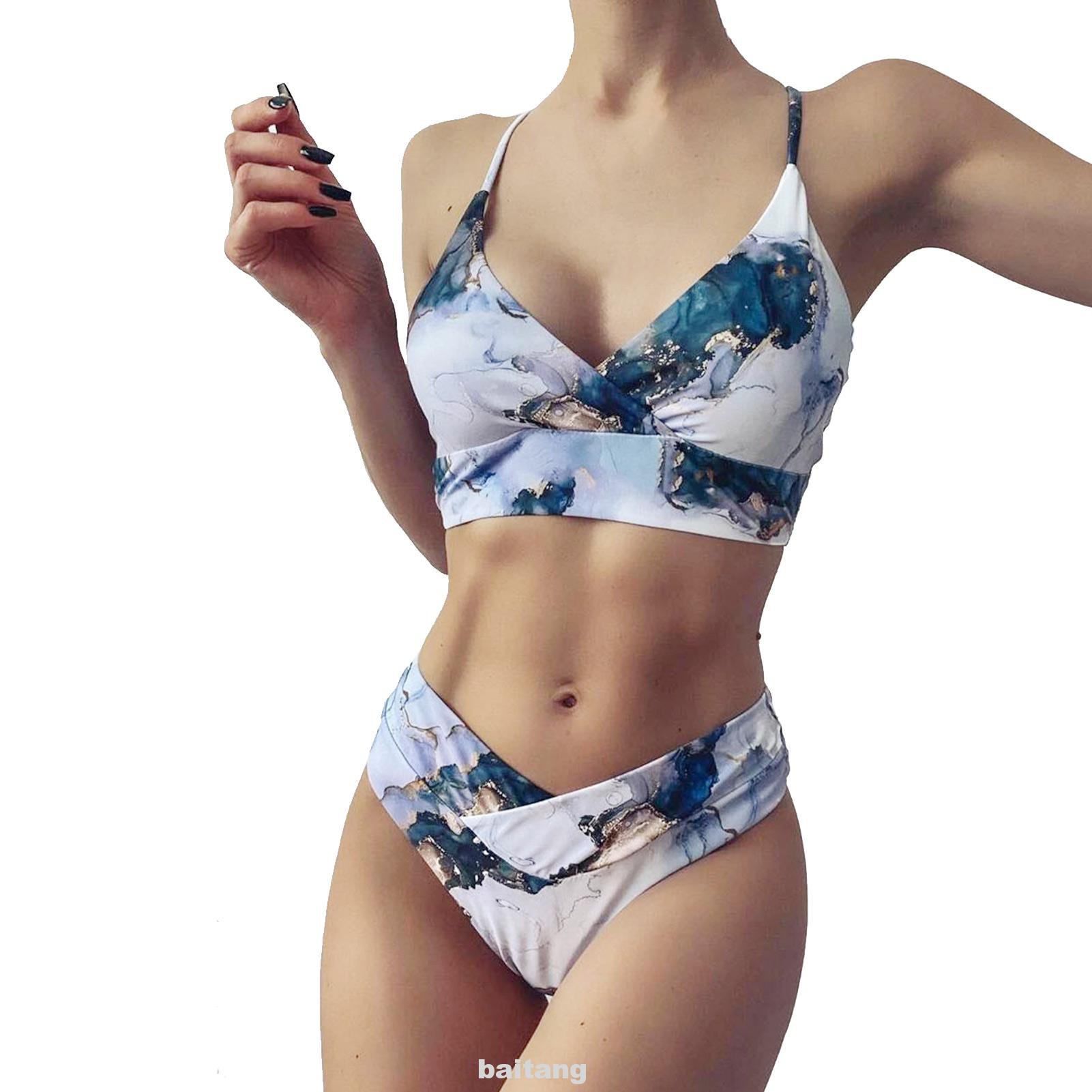 Bikini Thể Thao Lưng Cao Hoạ Tiết Đá Cẩm Thạch | BigBuy360 - bigbuy360.vn