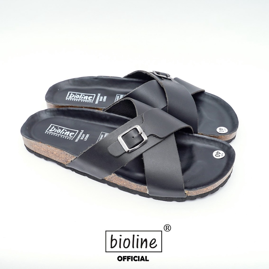 DK17 - Dép Đế Trấu BIOLINE Official Quai Da Bò Chữ X Có Khóa Lót Pu Kem Chống Nước