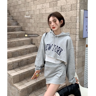 Set áo nỉ croptop áo hoodie + chân váy ngắn