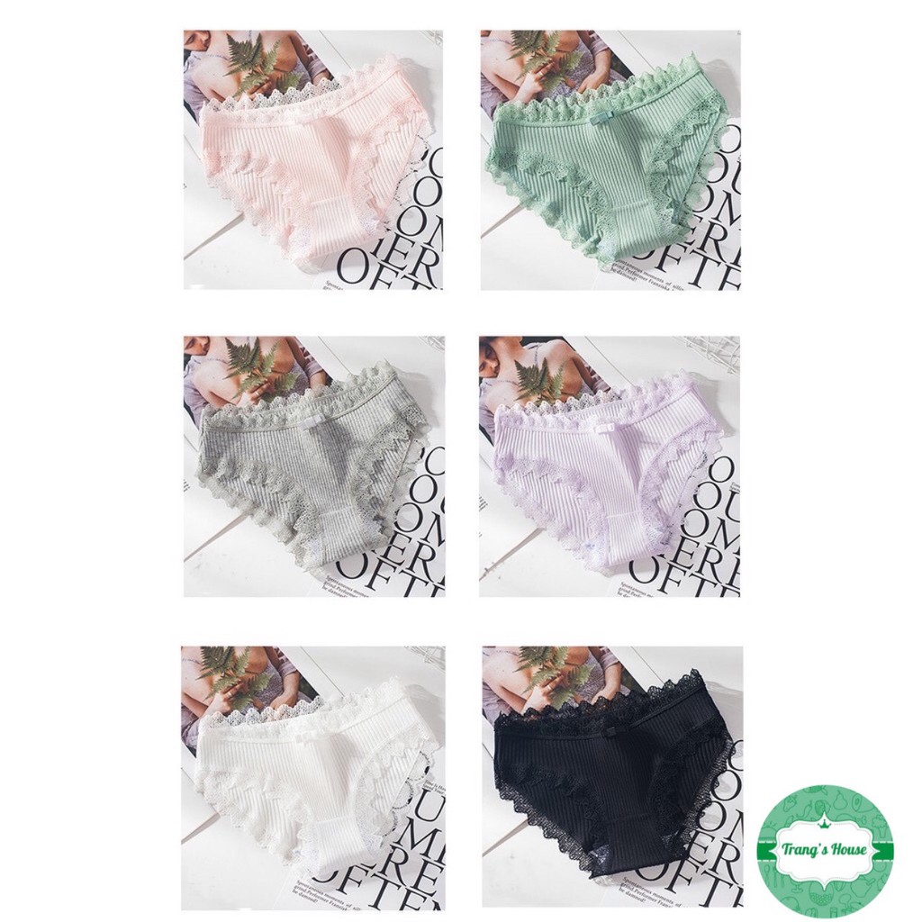 Set 5 Quần Lót Ren Nữ ❤️ FREESHIP ❤Quần Cotton gân tăm ren kháng khuẩn hàng cao cấp M01 | BigBuy360 - bigbuy360.vn