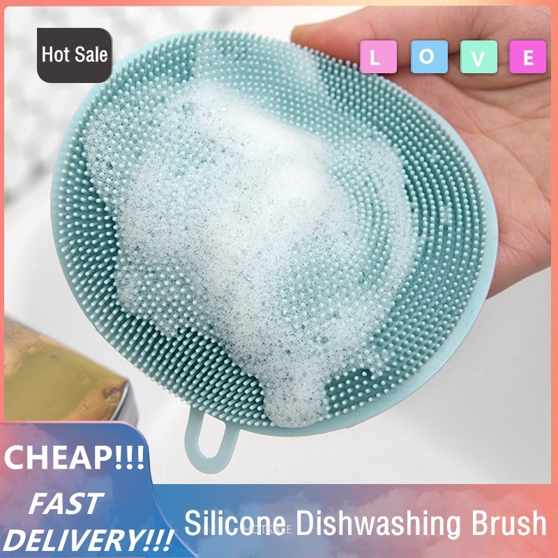 Bàn chải bằng silicon dáng tròn chống trượt cách nhiệt tiện dụng khi rửa chén đĩa