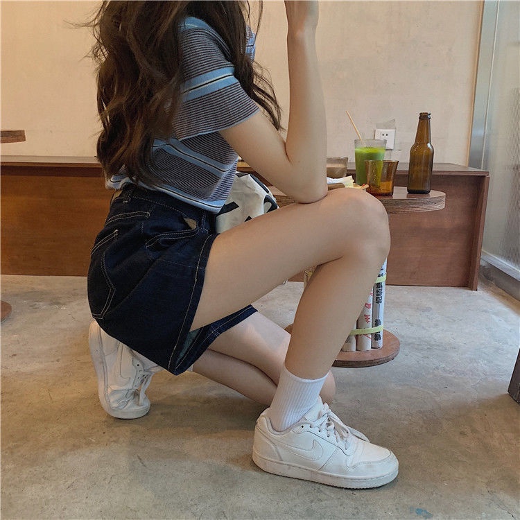 COZOK Quần Đùi denim Lưng Cao Thời Trang Hàn Quốc Cho Nữ