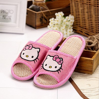 Hello kitty Dép cotton Đế Vừa Thoáng Khí In Họa Tiết Hoạt Hình Dễ Thương Thời Trang Mùa Hè Cho Nữ