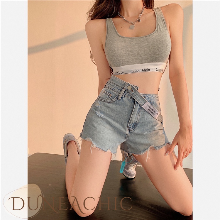 DUNEA Quần Short Jean Lưng Cao Gợi Cảm Dành Cho Nữ