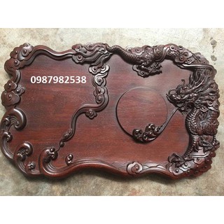 Khay trà gỗ gụ đục trạm Rồng