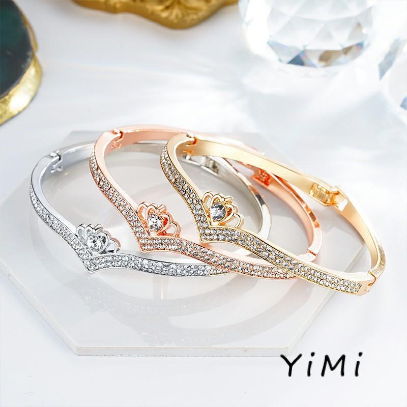 【Chất lượng sang trọng】Vòng Tay Đính Đá Kim Cương Hình Vương Miện Trái Tim Thời Trang Cho Nữ