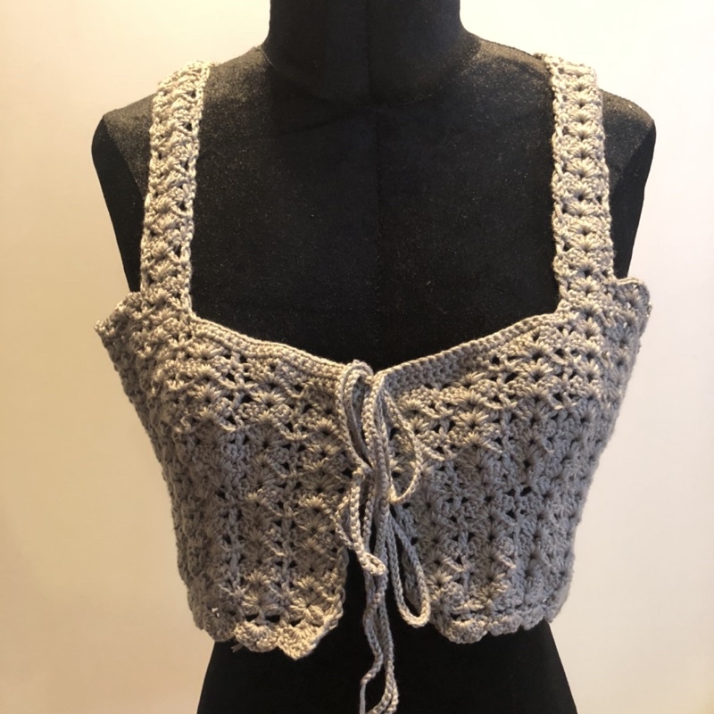 Áo croptop bralette áo 2 dây len móc phong cách boho