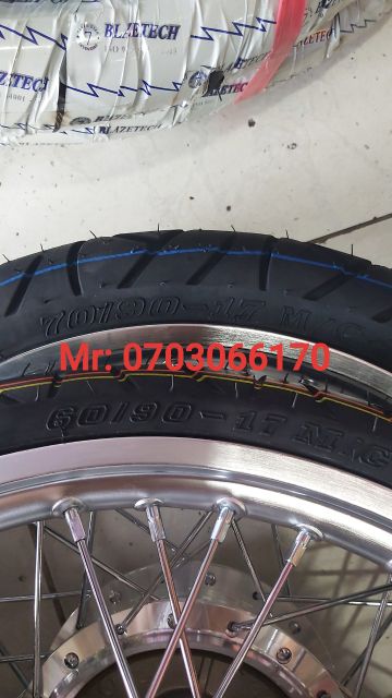 CẶP BÁNH CĂM SIRIUS, NIỀN NHÔM BAN ZAI THÁI, ĐÙM CĂM MẠ CROM, VỎ CRV TIRE THÁI. 60.90,70.90