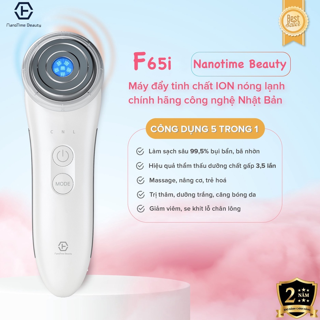 Máy điện di tinh chất siêu âm 3in1 NanoTime F65i HTBeauty, bổ xung ION, nâng cơ EMS, Ánh sáng Photon trẻ hoá da