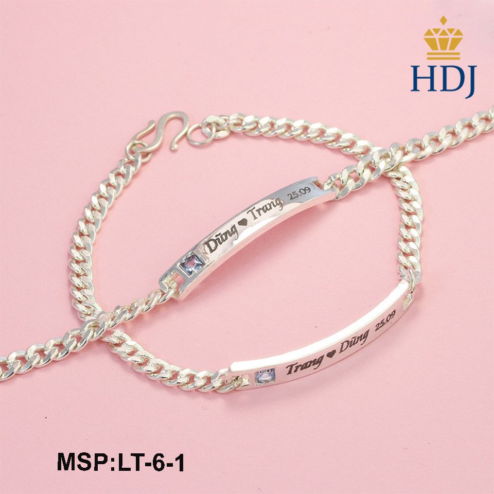 Vòng tay cặp đôi bạc thật khắc tên theo yêu cầu trang sức cao cấp HDJ mã LT-6-1