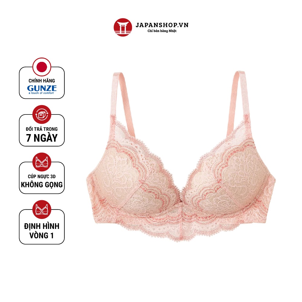 Áo Lót Ren Không Gọng Tạo Khe Ngực Tuché Gunze Peach Bra JB6016H Nội Địa Nhật