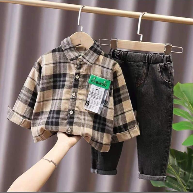 FREESHIP CAM KẾT HÀNG ĐẸP Sét áo sơ mi kèm quần jean cho bé trai phong cách Hàn Quốc BAOQUANKIDS [habi]