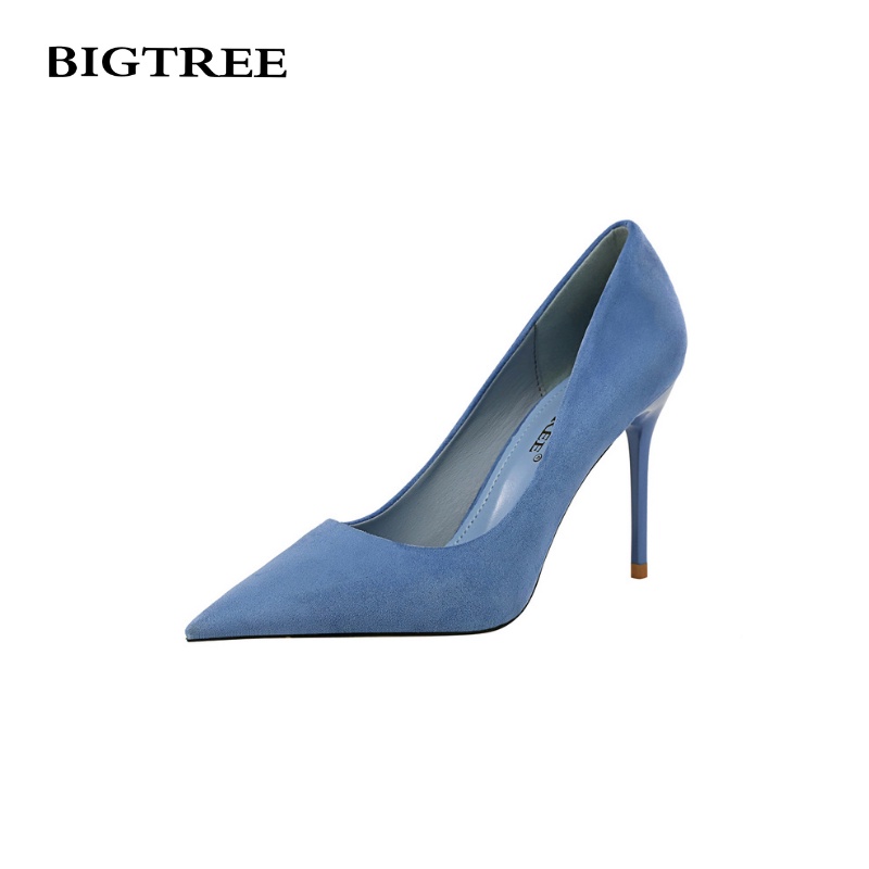 Giày cao gót Bigtree 825-3 vải da lộn mũi nhọn quyến rũ dễ phối đồ 9cm