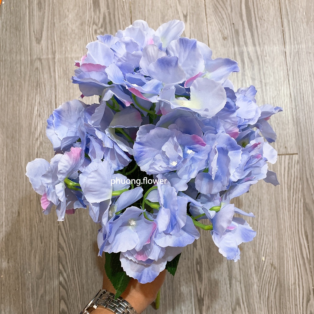 Hoa Cẩm Tú Cầu bằng Lụa 47cm 5 chùm hoa lớn Size lớn 30cm và vừa 15cm giống thật 99% dùng trang trí và cắm bình cực đẹp