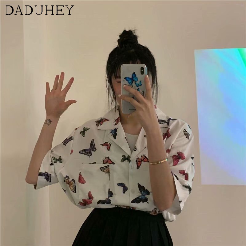 Áo sơ mi mỏng tay ngắn in hình ngọt ngào mùa hè 2022 cho nữ