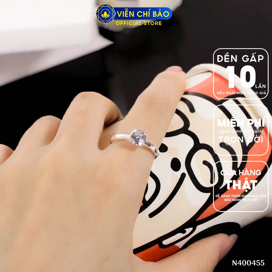 Nhẫn bạc nữ đính đá 4 chấu New chất liệu bạc 925 thời trang phụ kiện trang sức Viễn Chí Bảo N400455