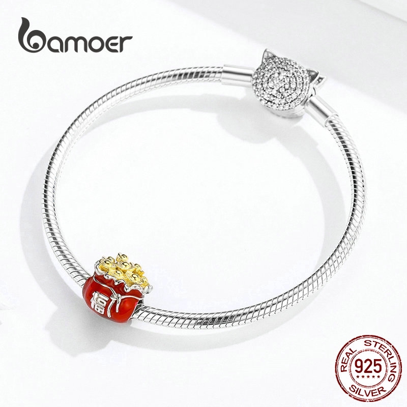 Hạt Xỏ Vòng Tay Bamoer BSC100 Cho Nữ Hình Túi Lộc Tài Màu Đỏ Làm Bằng Kim Loại Mạ Bạc | BigBuy360 - bigbuy360.vn