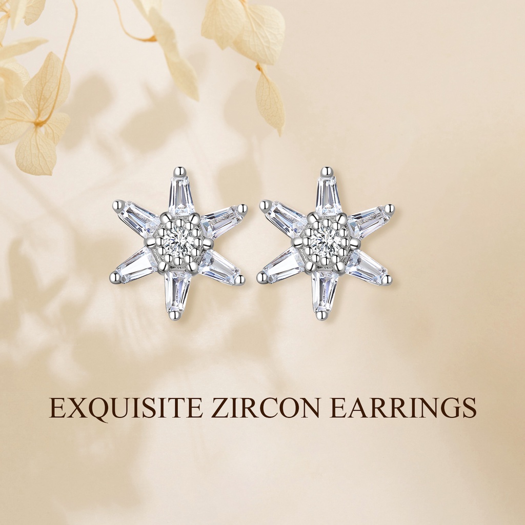 BAMOER Bông Tai bạc 925 HìNh Ngôi Sao ĐíNh Đá ThờI Trang