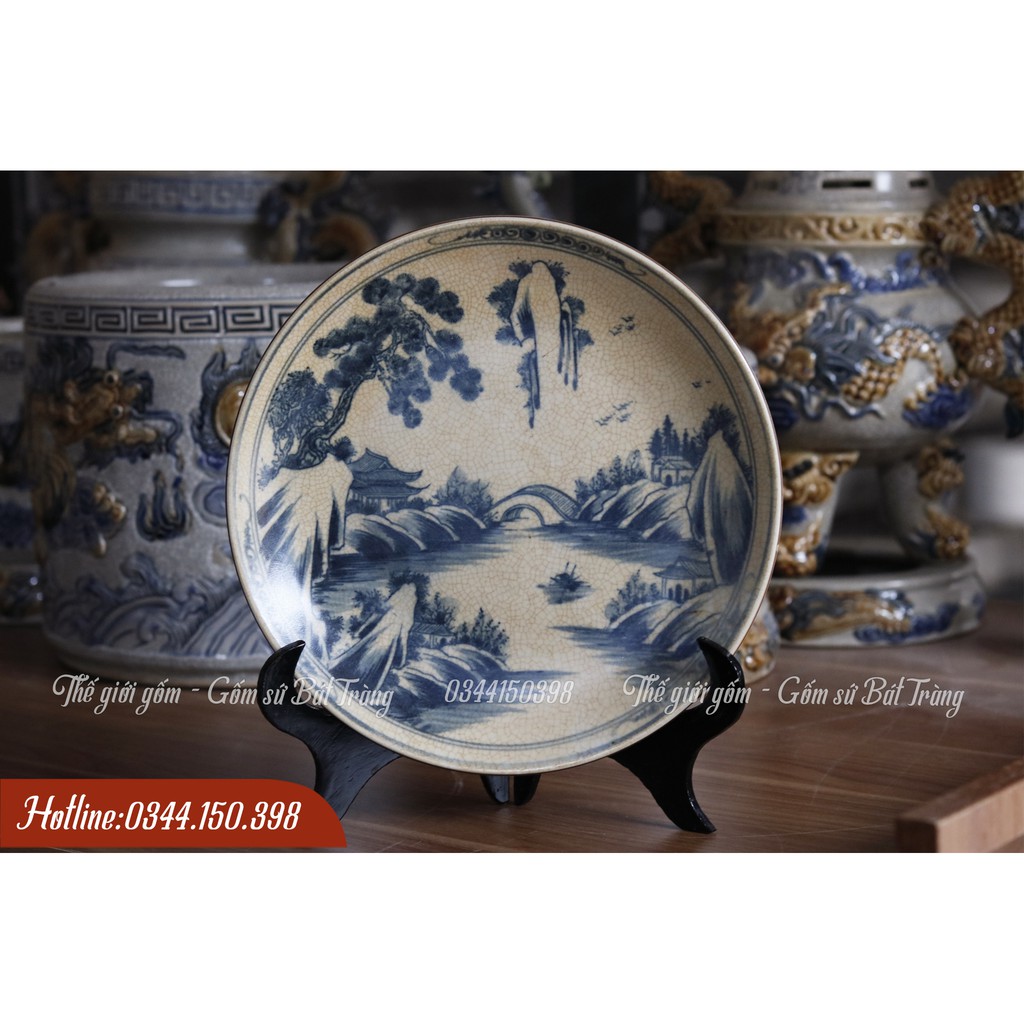💥Quà Tết💥 Đĩa Cảnh Men Rạn Bát Tràng cao cấp - Đĩa Phong Thủy