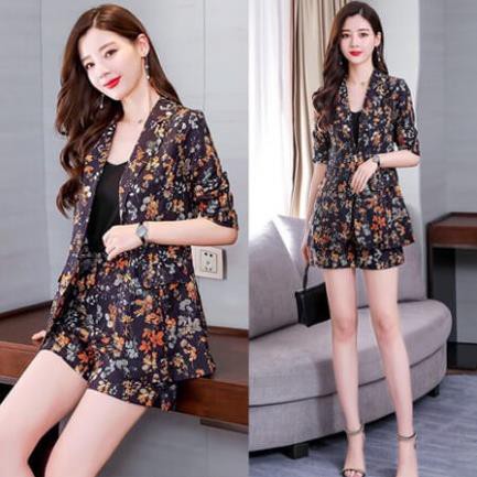 Set Vest 3 Món Hoạ Tiết Độc Đáo - Bộ Vest Nữ Đùi Kaki Lụa Cao Cấp Tặng Kèm Áo Trong | BigBuy360 - bigbuy360.vn