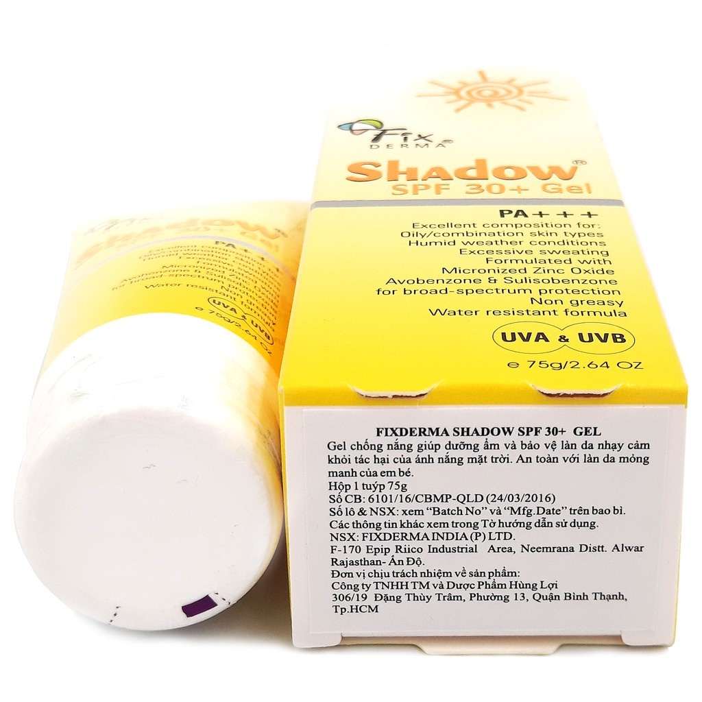 Gel chống nắng da mặt dành cho da nhạy cảm Fixderma Shadow SPF30+ Gel 75g