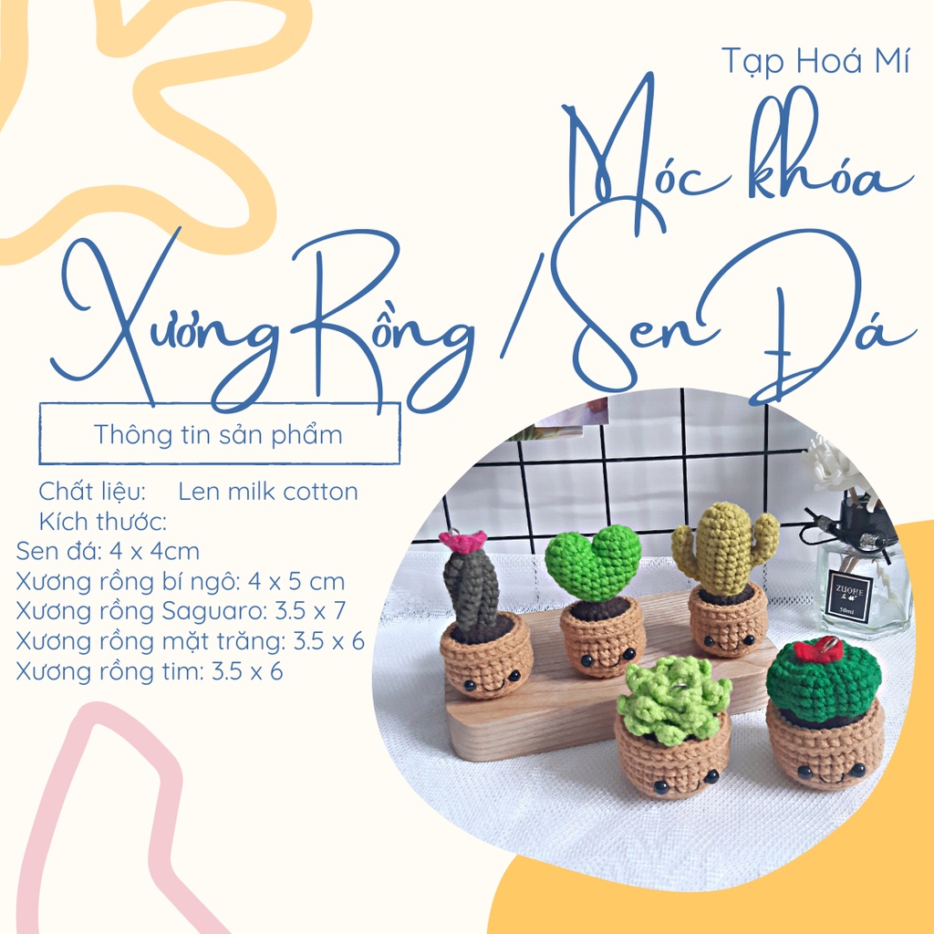 MÓC KHÓA CHẬU CÂY SEN ĐÁ/XƯƠNG RỒNG LEN DỄ THƯƠNG HANDMADE