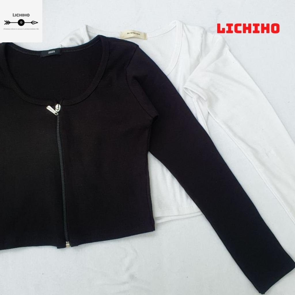 Áo croptop tay dài dây kéo ulzzang CT01 LICHIHO áo thun nữ tay dài quyến rũ | BigBuy360 - bigbuy360.vn