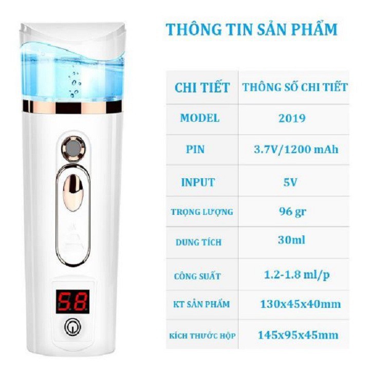 {Hot New} Máy Xịt Khoáng Xông Mặt Nano Mini Đo Độ Ẩm Da 2019