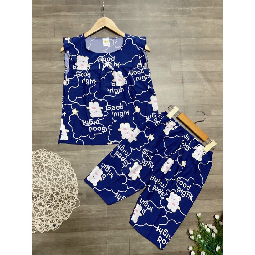 Đồ ngủ lửng cổ tròn chất vải lụa hàn mềm mại thoáng mát freesize dưới 57kg tùy chiều cao
