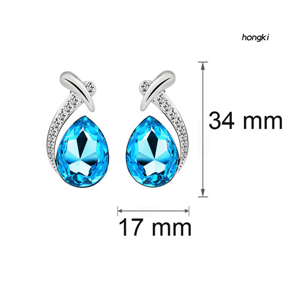 Set dây chuyền + hoa tai đính đá pha lê nhân tạo hình giọt nước thời trang
