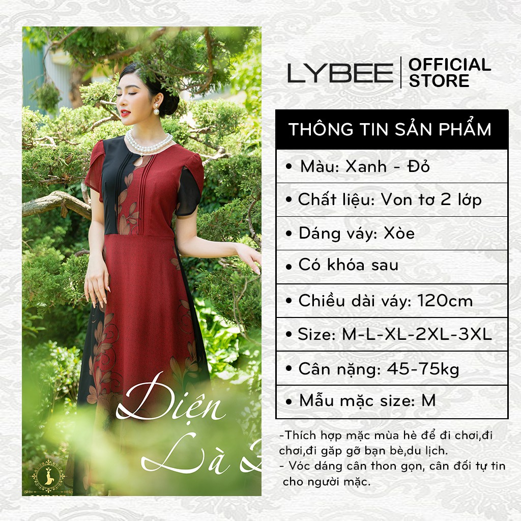 Đầm trung niên thiết kế LYBEE đi dạo đi cà phê dáng xòe vải voan Hàn thoáng mát váy cho mẹ 609