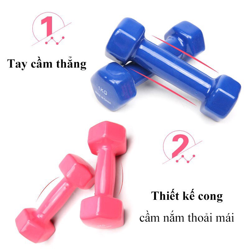 Bộ Tạ Tay Nữ 6kg Bọc Cao Su Tập Gym (Tổng 12kg) Màu Ngẫu Nhiên