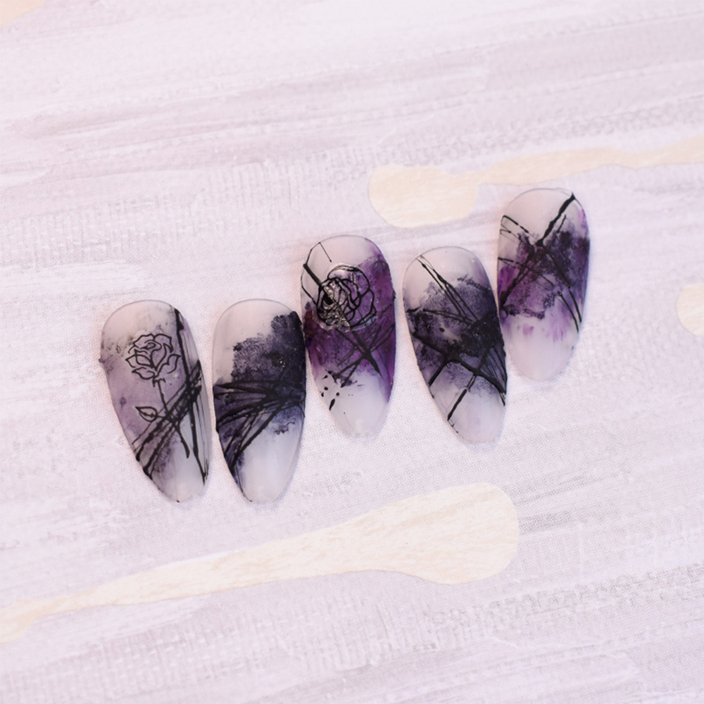 [Hàng mới về] Hình Dán Móng Tay 3D Trang Trí Nghệ Thuật Họa Tiết Hoa Hồng Đen Đơn Giản Cho Nữ